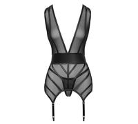 Cottelli Lingerie Basque con tirantes y Tanga para mujer Negro S