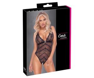 Cottelli Lingerie Body con encaje para mujer Negro S