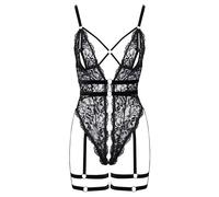 Cottelli Lingerie Body de encaje sin entrepierna para mujer Negro L