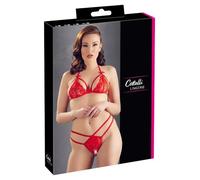 Cottelli - Conjunto de sujetador abierto de encaje (rojo) - XL