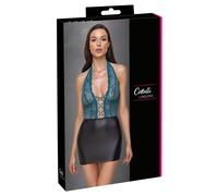 Cottelli LINGERIE Halter Vestido de Encaje Aspecto Mate Minifalda Negro/Petrol