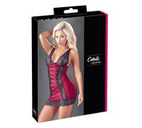 Cottelli Lingerie Vestido con encaje decorativo y puntilla para mujer Negro/Rojo L