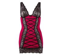 Cottelli Lingerie Vestido con encaje decorativo y puntilla para mujer Negro/Rojo XL