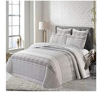 COTTON ARTean- Colcha Bouti Cama 150 Primavera -verano RIS Gris Poliéster. Incluye 2 Fundas de cojín.