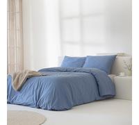 COTTON ARTean Funda Edredón Nórdico Cama 200 Percal Algodón 200 Hilos Noa Azul 3 Piezas 280x240 Cierre Botones.