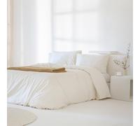 COTTON ARTean Funda Edredón Nórdico Cama 200 Percal Algodón 200 Hilos Noa Beige 3 Piezas 280x240 Cierre Botones.