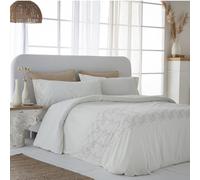 COTTON ARTean Funda Nórdica Cama 180 IRATI PERCAL Algodón 200 hilos Bordada Cierre con Botones Funda edredón 260x240 cm + 2 Fundas de Almohada Beige