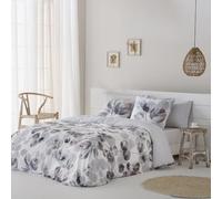 COTTON ARTean Funda Nórdica Cama 180 satén algodón 200 Hilos Reversible Lorna Gris Funda edredón 260x240 + 2 Fundas de Almohada CierreBotones