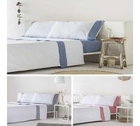 Cotton Artean Juego de sábanas 100% algodón orgánico blanco y azul 240x260 Cama 150