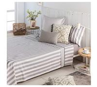 COTTON ARTean Juego de sábanas 180x190/200 Percal Algodón 180 hilos LINES GRIS 4 piezas: Encimera, 2 Fundas de Almohada, Bajera Ajustable