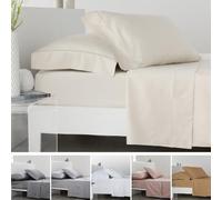 COTTON ARTean Juego de sabanas 200x200 Saten Algodon Egipcio DE 300 Hilos Beige Juego Cama de 200 x 190/200 + 2 Fundas de Almohada + sábana Bajera Ajustable 200x200 100% Algodon Egipcio Beige.