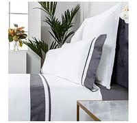 COTTON ARTean Juego de sabanas 200x200 Saten Algodon Egipcio DE 300 Hilos Blanco Y Gris Oscuro Juego Cama de 200 x 190/200 + 2 Fundas de Almohada + sábana Bajera Ajustable 200x200