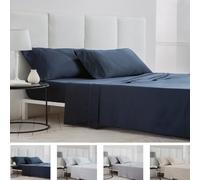 COTTON ARTean Juego de sábanas 200x200 Saten algodón Egipcio 400 Hilos LOREA azul 4 piezas: Encimera, 2 Fundas de Almohada, Bajera Ajustable