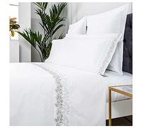 COTTON ARTean Juego de sábanas 150x190 / 200 Percal algodón 200 Hilos bordada ZUYANA blanco 4 piezas: Encimera, 2 Fundas de Almohada, Bajera Ajustable