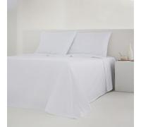 COTTON ARTean Juego de sábanas Cama 150x190 / 200 Percal Algodón 200 Hilos Noa Blanco 4 Piezas
