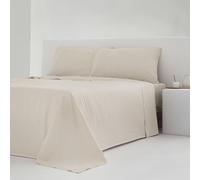 COTTON ARTean Juego de sábanas Cama 90x190 / 200 Percal Algodón 200 Hilos Noa Beige 3 Piezas