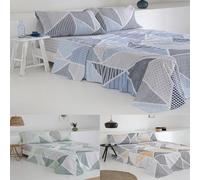 COTTON ARTean Juego de sabanas GEKA Azul Cama de 180 Algodón poliéster 4 Piezas