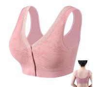 Cotton Buttonless Comfy Lifting Shaping Bra Front Closure Bras Older Women (Pink,XXL)