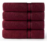 COTTON CRAFT -Ultra Soft 4 Pack Bath Towels -76x137 - Burgundy- 100% Pure Ringspun Cotton - Luxurious Rayon Trim - Ideal for Everyday Use - Easy Care Machine Wash
