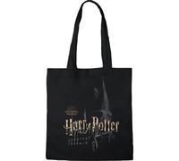 Cotton Division Officiel Harry Potter Logo imprimé 100% coton |Réutilisable | Longue poignée | Voyages et achats |Sac fourre-tout 38 * 40 CM, Wizard_Black_1, Taille unique