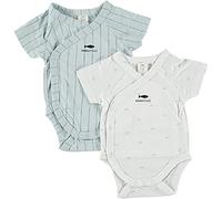COTTON FISH - Set Bodies para Bebé. Estampados y Colores variados. Body cruzado manga corta con abertura delantera. Pack de 2 ud. 100% Algodón. (Blanco y Azul, 3 Meses)