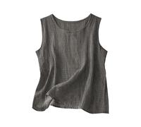 Cotton Linen Tank Tops for Women Summer Sleeveless Crewneck Loose Comfy Gauze Linen Vest Tops Breathable Casual (Dark Grey,4XL)