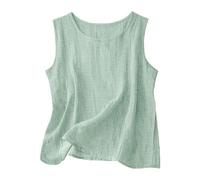 Cotton Linen Tank Tops for Women Summer Sleeveless Crewneck Loose Comfy Gauze Linen Vest Tops Breathable Casual (Aqua Blue,XXL)