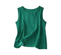 Cotton Linen Tank Tops for Women Summer Sleeveless Crewneck Loose Comfy Gauze Linen Vest Tops Breathable Casual (Dark Green,M)