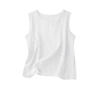 Cotton Linen Tank Tops for Women Summer Sleeveless Crewneck Loose Comfy Gauze Linen Vest Tops Breathable Casual (White,XL)