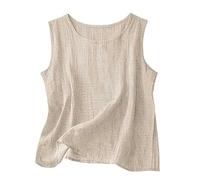 Cotton Linen Tank Tops for Women Summer Sleeveless Crewneck Loose Comfy Gauze Linen Vest Tops Breathable Casual (Beige,3XL)
