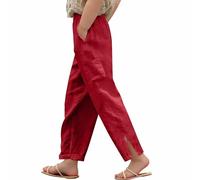 Cotton Linen Trousers for Teenage Girls Lightweight Summer Wide Leg Baggy Joggers Kids Loose Fit Elastic Waist Plus Size Plain Casual School Long Trousers Tracksuit Bottoms