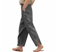Cotton Linen Trousers for Teenage Girls Lightweight Summer Wide Leg Baggy Joggers Kids Loose Fit Elastic Waist Plus Size Plain Casual School Long Trousers Tracksuit Bottoms