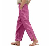 Cotton Linen Trousers for Teenage Girls Lightweight Summer Wide Leg Baggy Joggers Kids Loose Fit Elastic Waist Plus Size Plain Casual School Long Trousers Tracksuit Bottoms