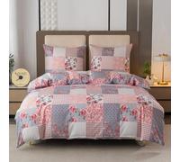 Cotton Market Juego de ropa de cama de 140 x 200 cm y 2 fundas de almohada de 70 x 80 cm, diseño de patchwork, diseño de cachemira y rosas de microfibra, juego de 3 piezas con cremallera, ligero