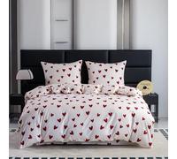 Cotton Market - Juego de ropa de cama de 3 piezas - Funda de edredón 135 x 200 cm y 1 funda de almohada 70 x 80 cm - Corazones (Blanco)