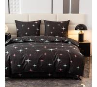 Cotton Market - Juego de ropa de cama de 3 piezas - Funda de edredón 135 x 200 cm y 1 funda de almohada 70 x 80 cm - Estrellas (Negro)