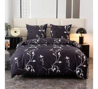 Cotton Market - Juego de ropa de cama de 3 piezas - Funda de edredón 135x200 cm y 1 funda de almohada 70x80 cm - Hojas (Azul)