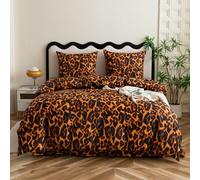 Cotton Market Juego de ropa de cama de 3 piezas, funda nórdica de 135 x 200 cm y 2 fundas de almohada de 70 x 80 cm, estampado de leopardo
