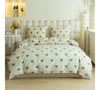 Cotton Market Ropa de cama de 135 x 200 cm - Juego de ropa de cama para todo el año 2 piezas - Funda nórdica con 2 fundas de almohada de 70 x 80 cm - Corazones verdes