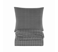 Cotton Market Ropa de Cama de 155 x 200 cm - Juego de Cama de 3 Piezas - Funda nórdica de 155 cm y 2 Fundas de Almohada de 70 x 80 cm - Cuadros (Gris)
