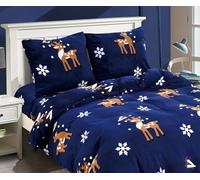 Cotton Market Ropa de cama de 155 x 220 cm - Ropa de cama de microfibra - Ropa de cama de Navidad - Juego de ropa de cama de 3 piezas - Funda nórdica y 2 fundas de almohada de 70 x 80 cm - Azul marino