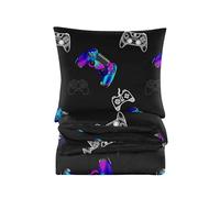Cotton Market Ropa de Cama de 200 x 200 cm - Ropa de Cama de algodón - Juego de Ropa de Cama de 3 Piezas - Funda nórdica de 200 x 200 cm y 2 Fundas de Almohada de 70 x 80 cm - Negro, Jugador