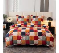 Cotton Market Ropa de Cama de algodón, Juegos de Ropa de Cama de 3 Piezas, Funda nórdica de 135 x 220 cm y 1 Funda de Almohada de 70 x 80 cm, diseño de Cuadros (Multicolor)
