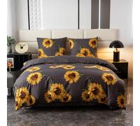 Cotton Market Ropa de Cama de algodón, Juegos de Ropa de Cama de 3 Piezas, Funda nórdica de 200 x 200 cm y 2 Fundas de Almohada de 70 x 80 cm, Girasoles (Gris)