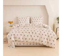 Cotton Market Ropa de cama ÖKO-TEX 220x200 cm - Microfibra de algodón - Juego de ropa de cama de 3 piezas con cremallera - Funda nórdica de 220 cm y 2 fundas de almohada de 70x80 cm - Rosa/Beige