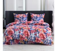 Cotton Market Ropa de Cama Öko-Tex de 220 x 200 cm, Microfibra de algodón, 3 Piezas, con Cremallera, Funda nórdica de 220 cm y 2 Fundas de Almohada de 70 x 80 cm, jardín/Rosa