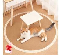 Cotton Rope Area Carpet for Cats, Washable Round Retro Reversible Woven Scratch Wear-Resistant Rug, Premium Soft Stylish Tassel Scratching Mat Home Accent, Easy Clean, Multiple Sizes