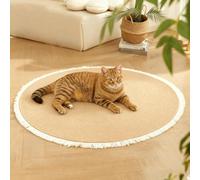 Cotton Rope Area Rug for Cats, Nestoly Cat Scratching Rug, Pet Cat Rug, Washable Round Vintage Reversible Woven Tassel Rugs, Stylish Home Accent, Easy Clean, Multiple Sizes (60cm/23.6 in,Coffee)