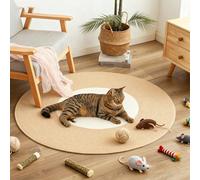 Cotton Rope Area Rug for Cats, Nestoly Cat Scratching Rug, Pet Cat Rug, Washable Round Vintage Reversible Woven Tassel Rugs, Stylish Home Accent, Easy Clean, Multiple Sizes (45cm/17.7in,White+Coffe)