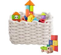 Cotton Rope Basket - Small Desktop Storage Bin for Neat Organization | Woven Rectangle Cloth Case with Soft Texture, Space Saving Design & Multi Use Home Helper for Cat Toys, Office Supplies, Shelves